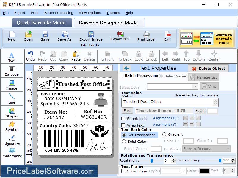 Postal Mail Barcode Software screen shot