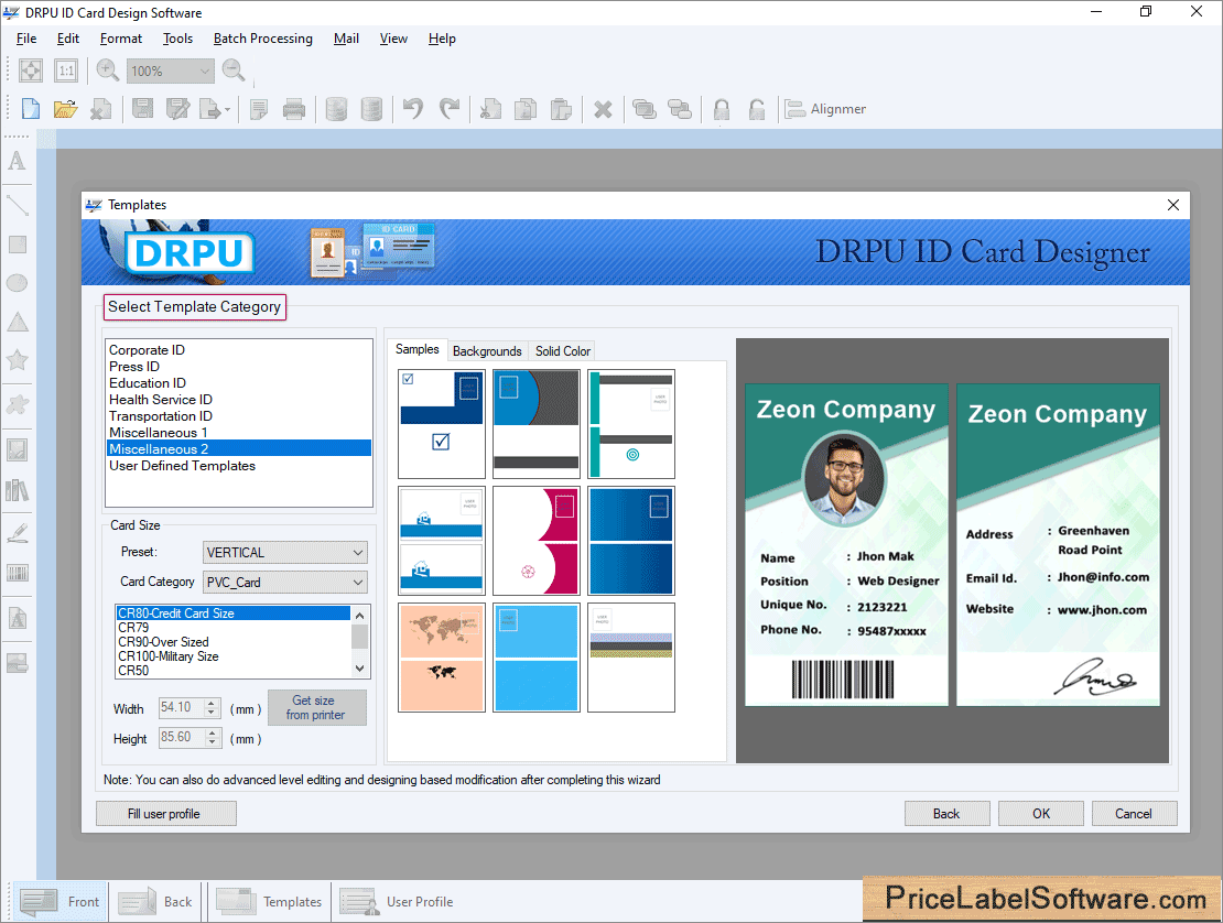 Screenshots of ID Card Maker Software to create identity cards ID badges