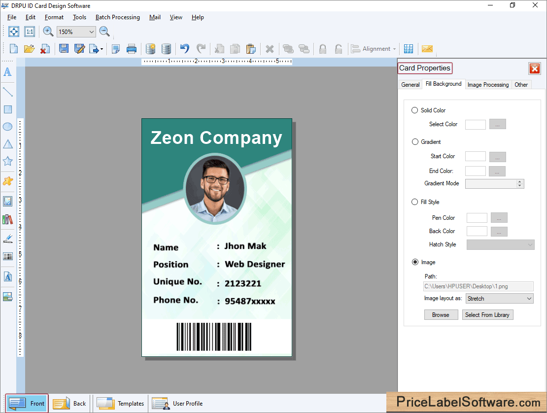 Screenshots of ID Card Maker Software to create identity cards ID badges