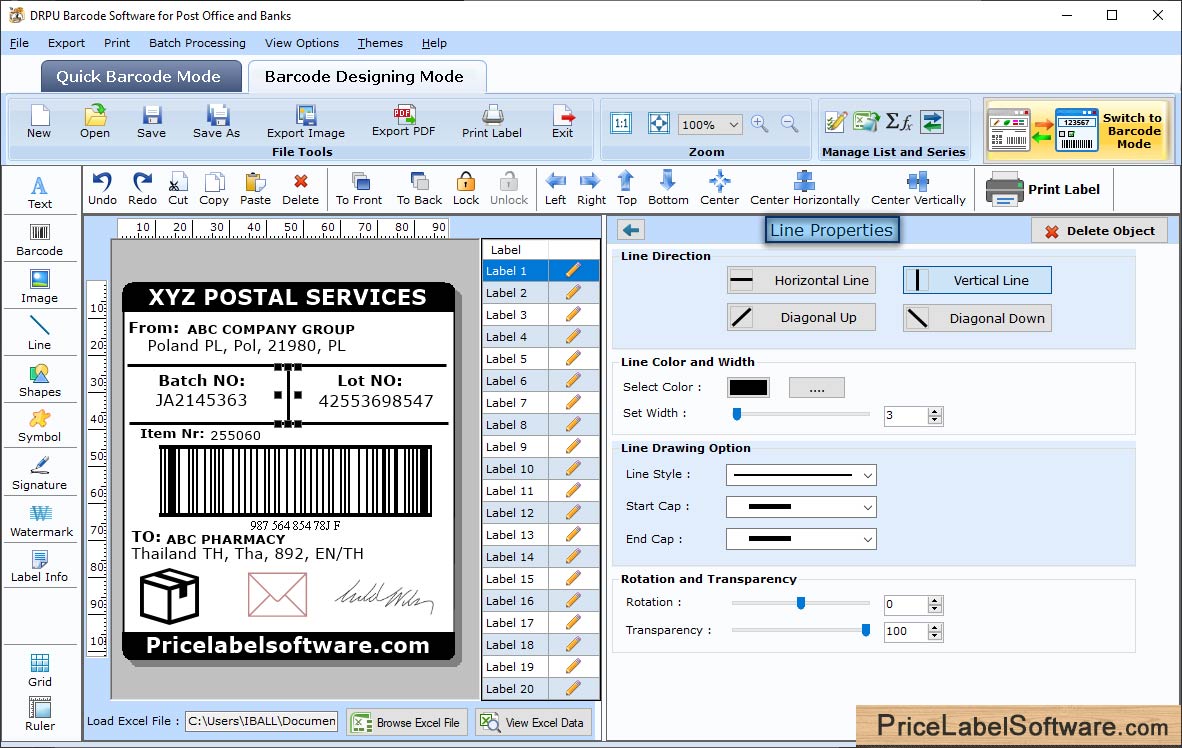 Barcode Label Software for Post Office and Bank