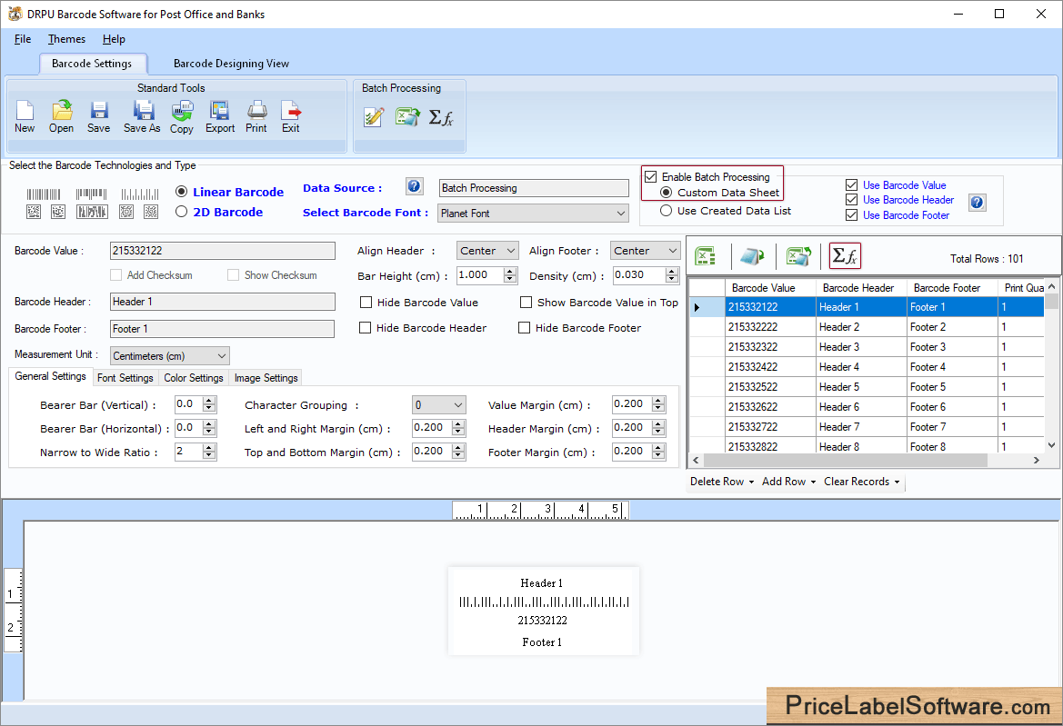 Barcode label software for Post Office and Bank bar codes labels maker