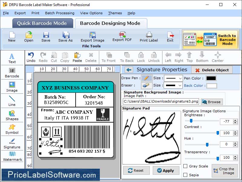Screenshot of Professional Barcode Label Generator