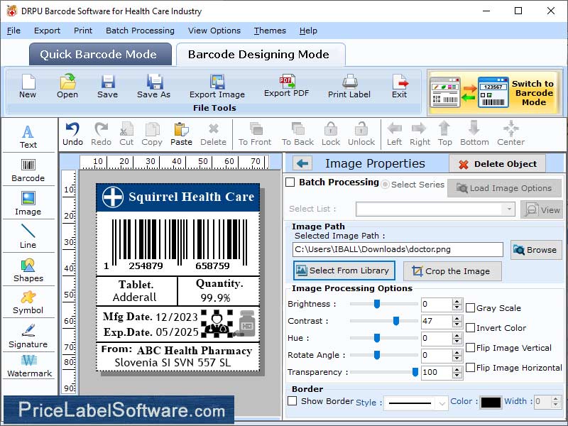 Screenshot of Healthcare Industry Barcode Generator