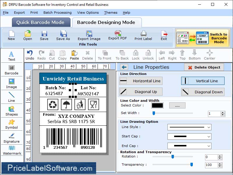 Screenshot of Inventory Barcode Generator Software