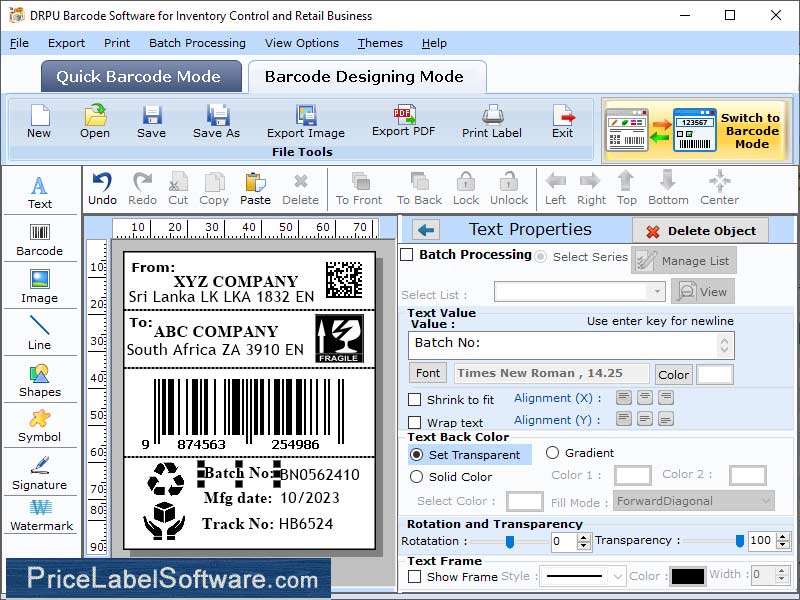 Screenshot of Barcode Generator for Packaging