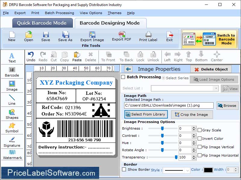 Screenshot of Packaging Barcode Label Program