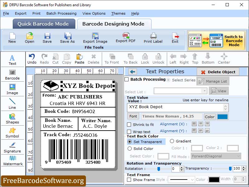 Screenshot of Publisher Barcode Labeling Software