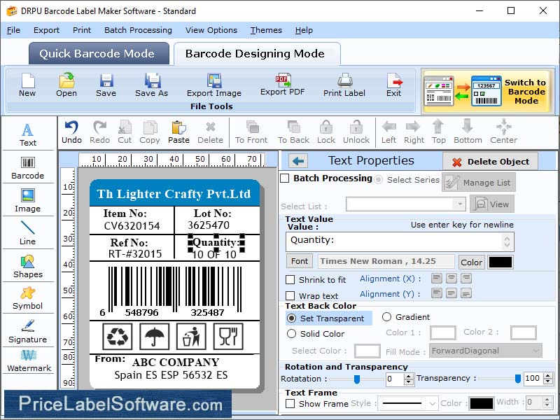 Screenshot of Barcode Label Software